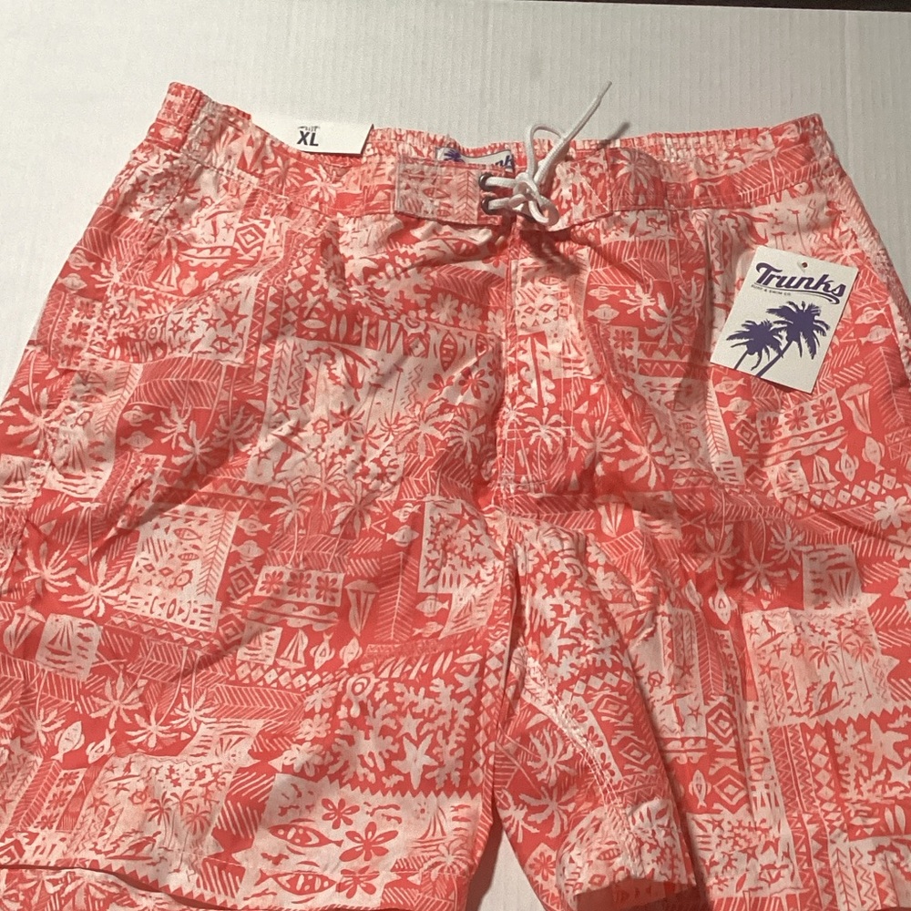 Trunks Coral Hawaiian Print Men’s Swim Trunks